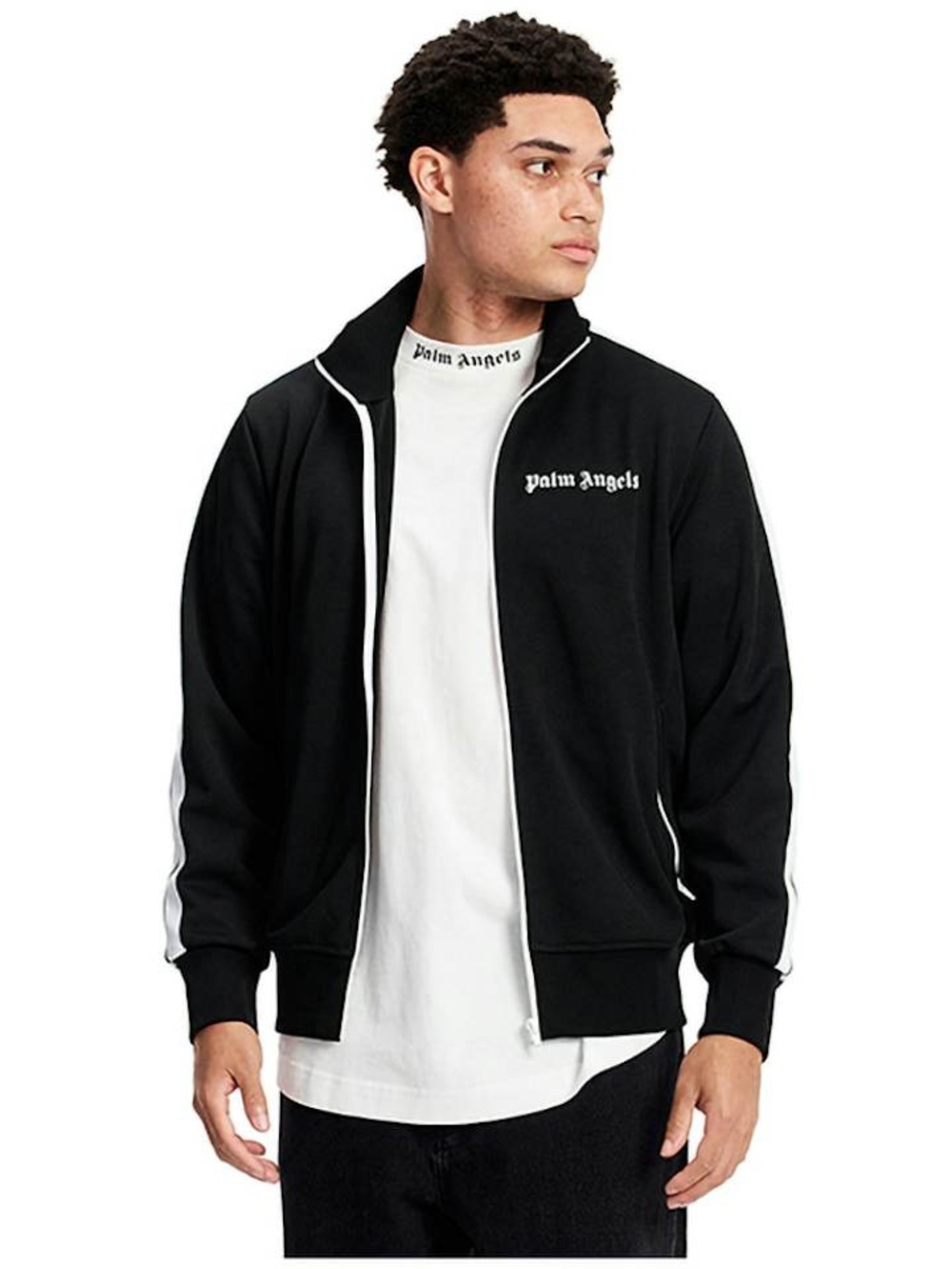 Palm Angels Classic Full Zip Long Sleeve Sporty Track Jacket Black White Mens XL